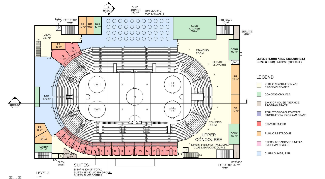 concept drawing of level 1 of the large arena and event centre