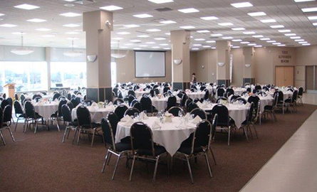 banquet room set up at the Ches Leach Lounge